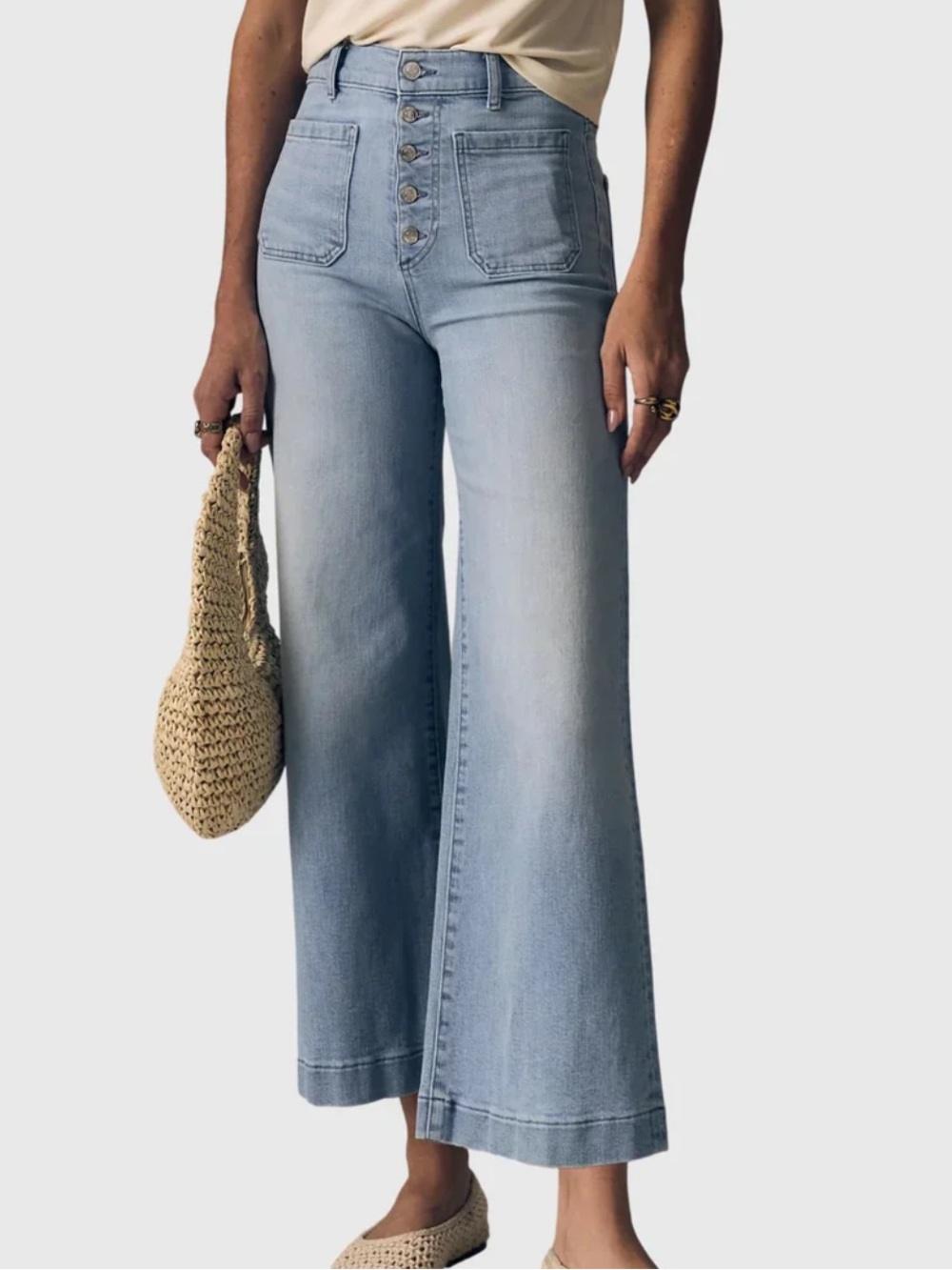 High-Rise Wide Leg ankle Light Blue Jeans
